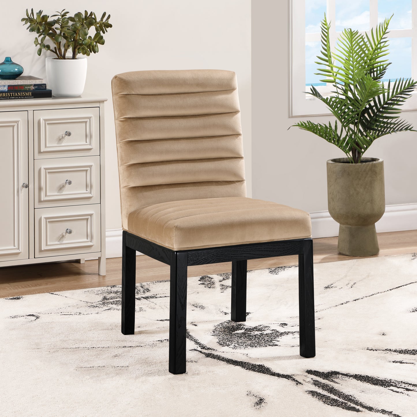 casablanca beige velvet dining chair