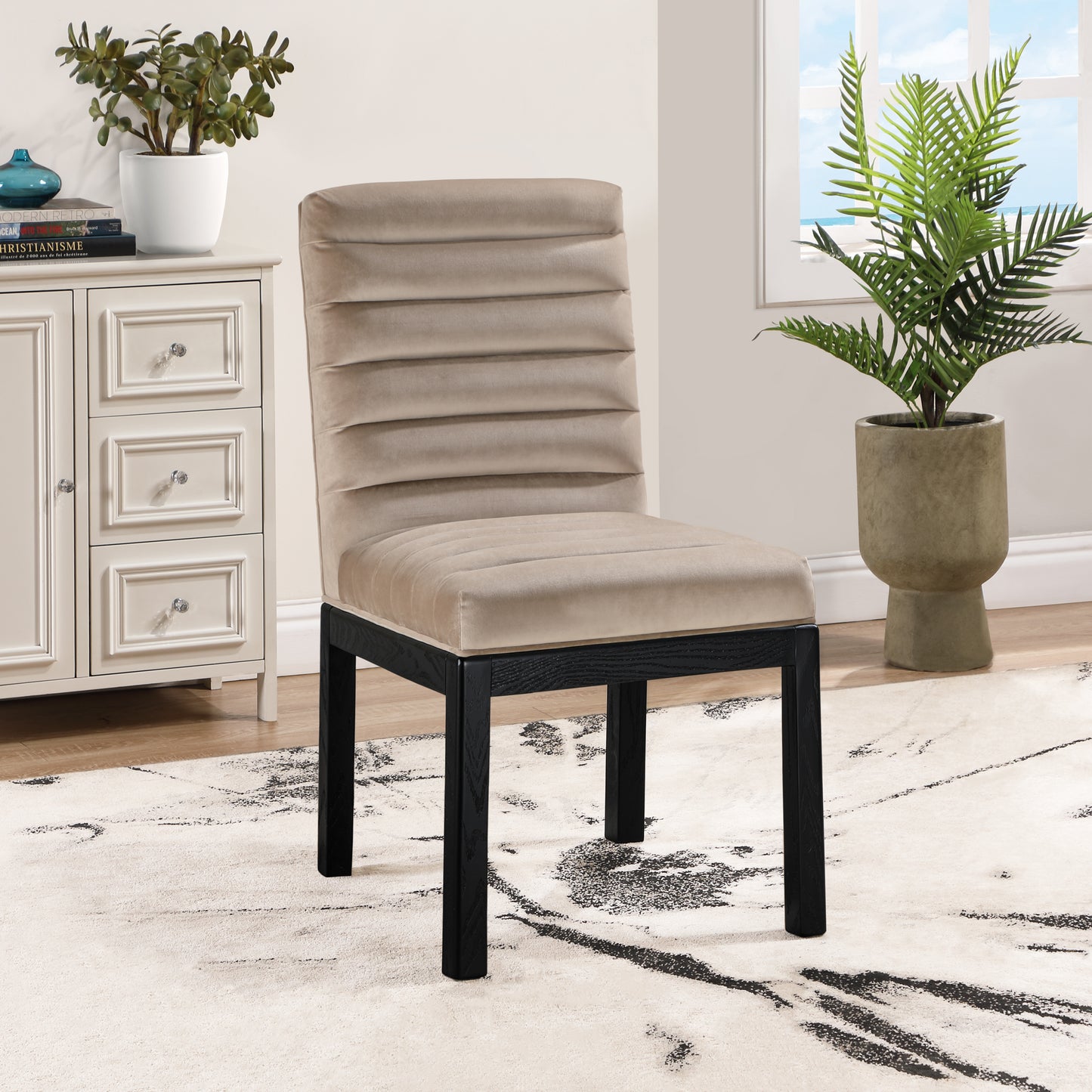 casablanca taupe velvet dining chair