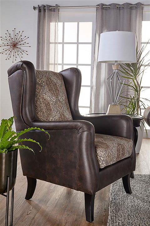 Elle Upholstered Wingback Accent Club Chair BrownBrown