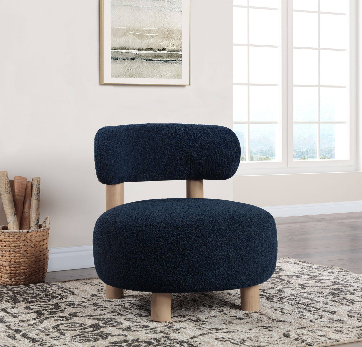 gideon boucle upholstered barrel back accent chair blueblue