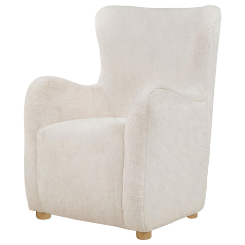 Rainer Faux Fur Upholstered Wingback Lounge Accent Chair Ivory