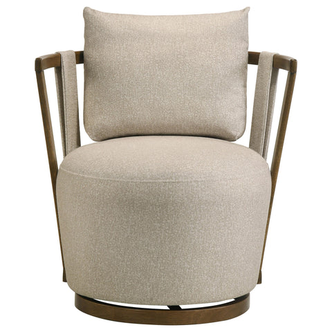 Barton Upholstered Swivel Accent Chair with Wood Arms Greige and Brown