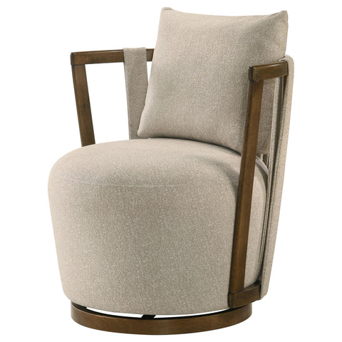 Barton Upholstered Swivel Accent Chair with Wood Arms Greige and Brown