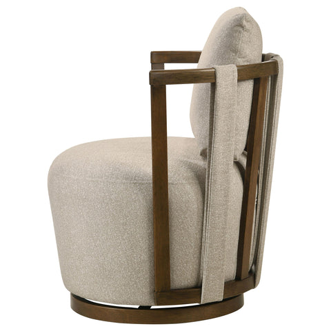 Barton Upholstered Swivel Accent Chair with Wood Arms Greige and Brown