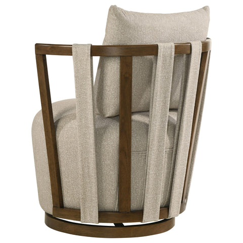 Barton Upholstered Swivel Accent Chair with Wood Arms Greige and Brown