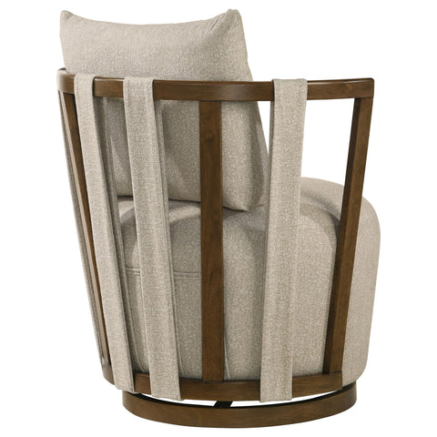 Barton Upholstered Swivel Accent Chair with Wood Arms Greige and Brown
