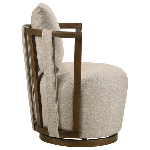 Barton Upholstered Swivel Accent Chair with Wood Arms Greige and Brown
