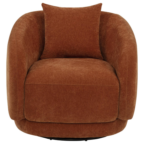 Sykes Chenille Upholstered Swivel Accent Chair Burnt Orange