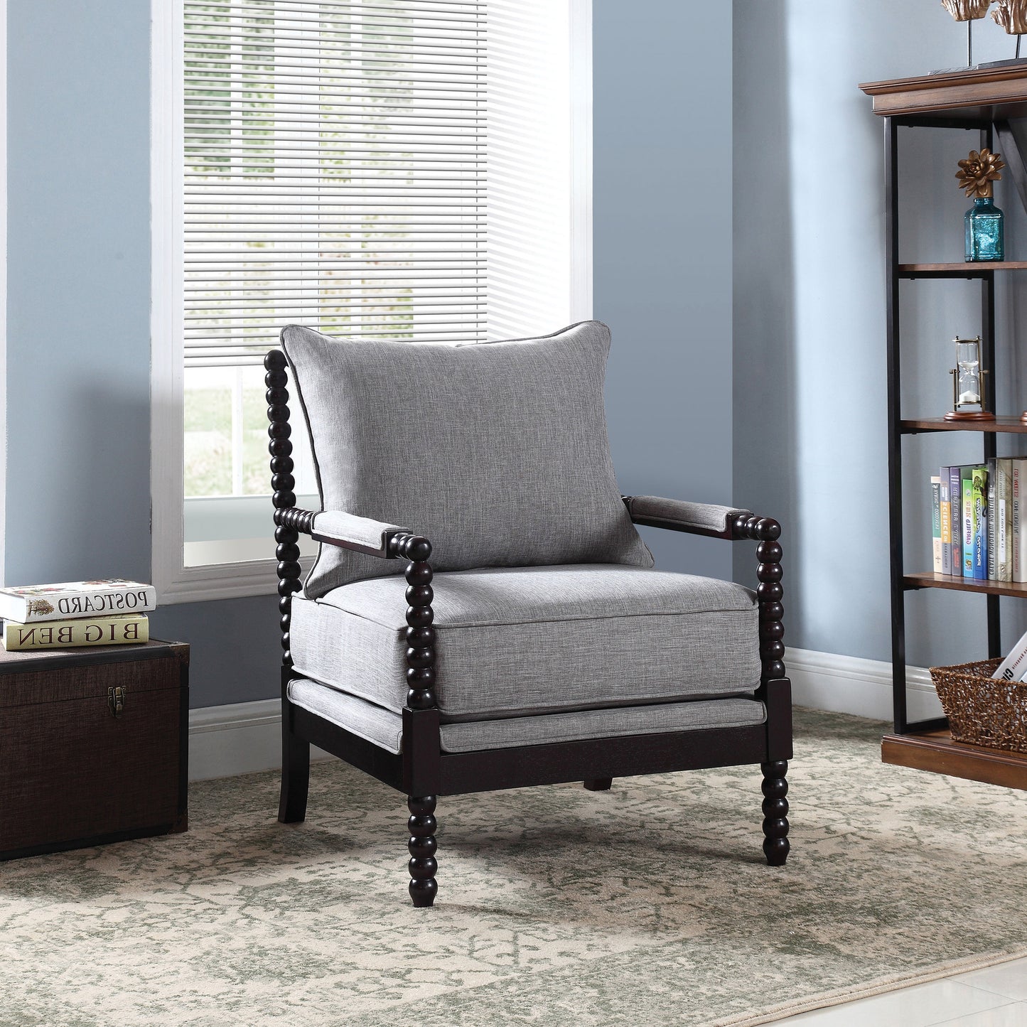 chase upholstered bobbin accent chair grey and blackgrey