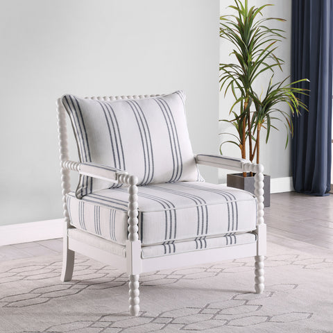 Chase Upholstered Bobbin Accent Chair White and NavyWhite