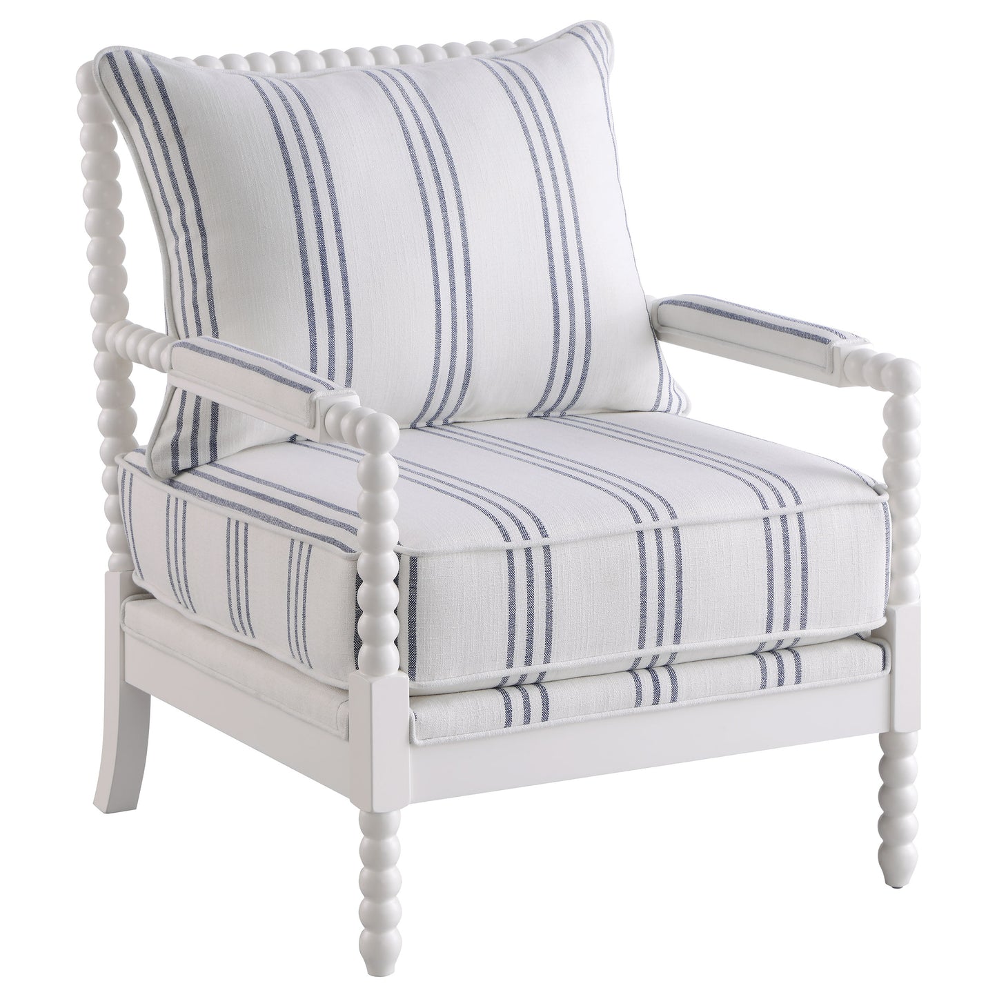 chase upholstered bobbin accent chair white and navywhite