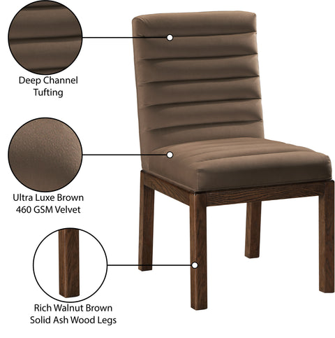 Celine Brown Velvet Upholstered Dining Chair, 1 Piece (Style 2)