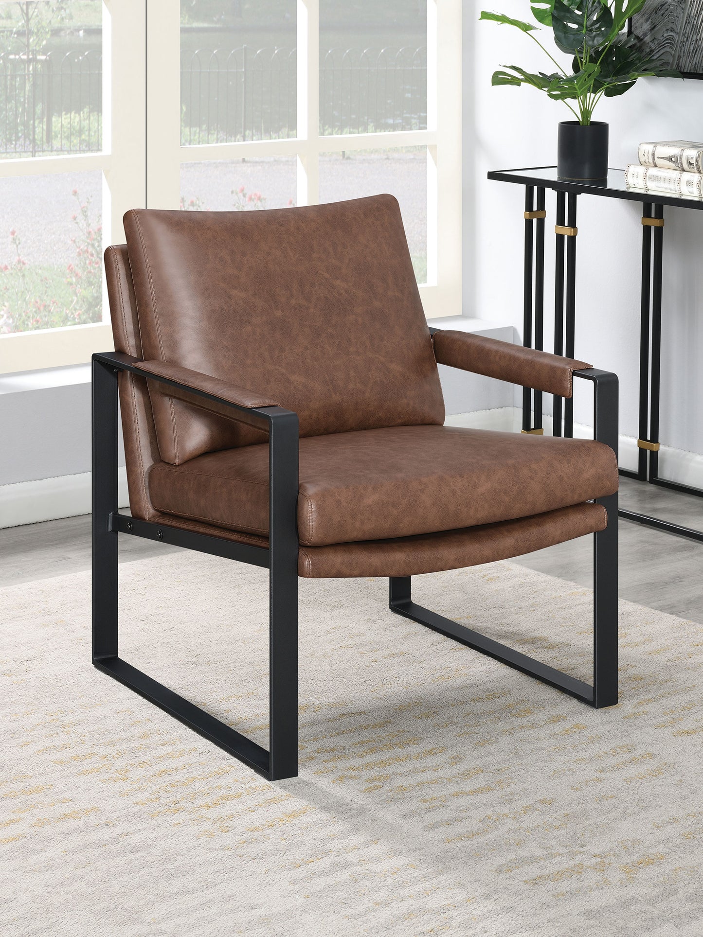 zena upholstered track arm accent chair brownbrown