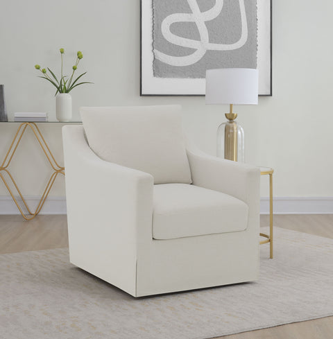Robinsons Upholstered Sloped Arm Accent Swivel Chair Beige