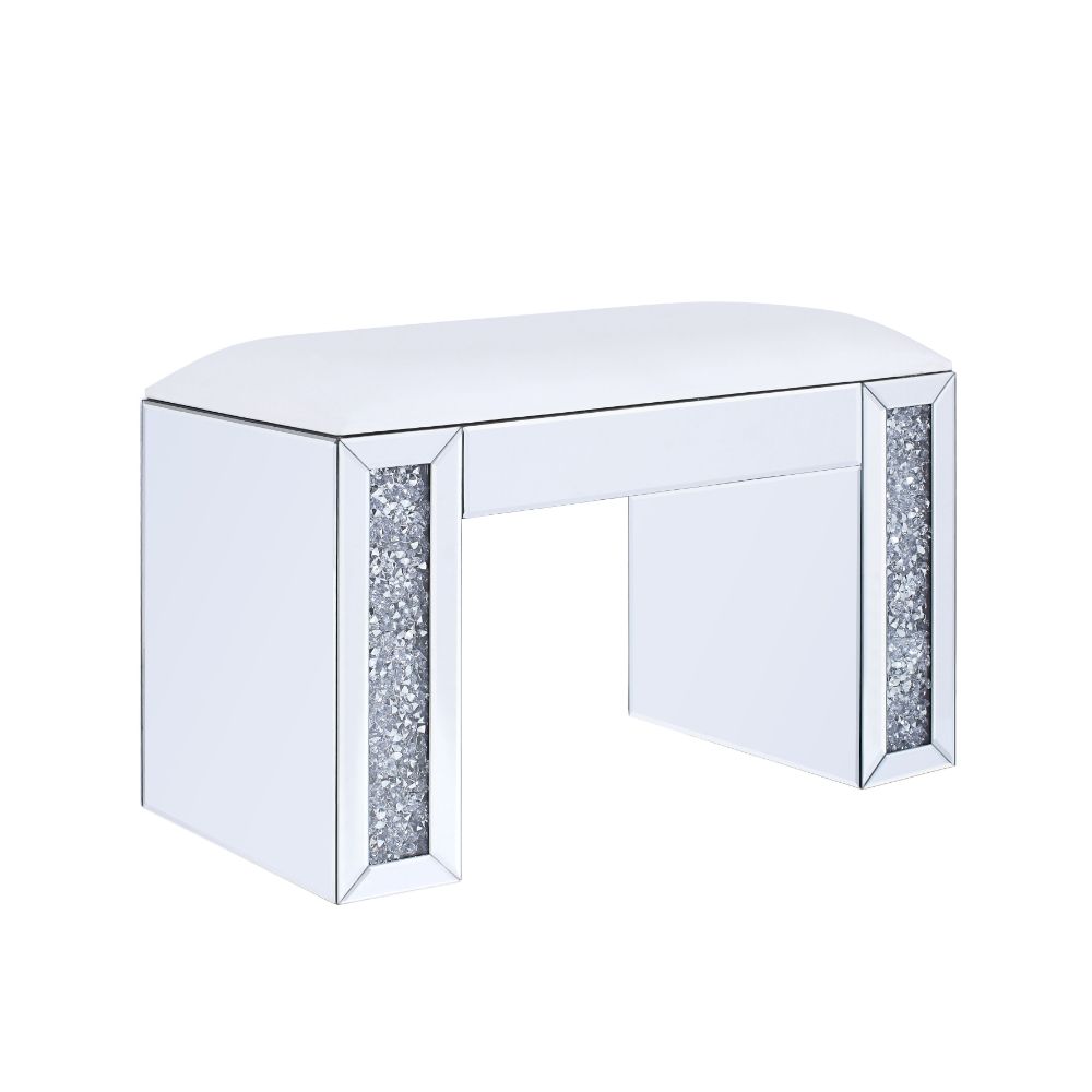 calan vanity stool, synthetic leather , mirrored & faux diamonds