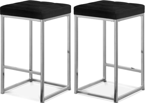 Florence Black Velvet Upholstered Counter Stool, 2-Piece