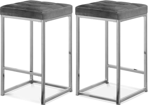 Florence Grey Velvet Upholstered Counter Stool, 2-Piece