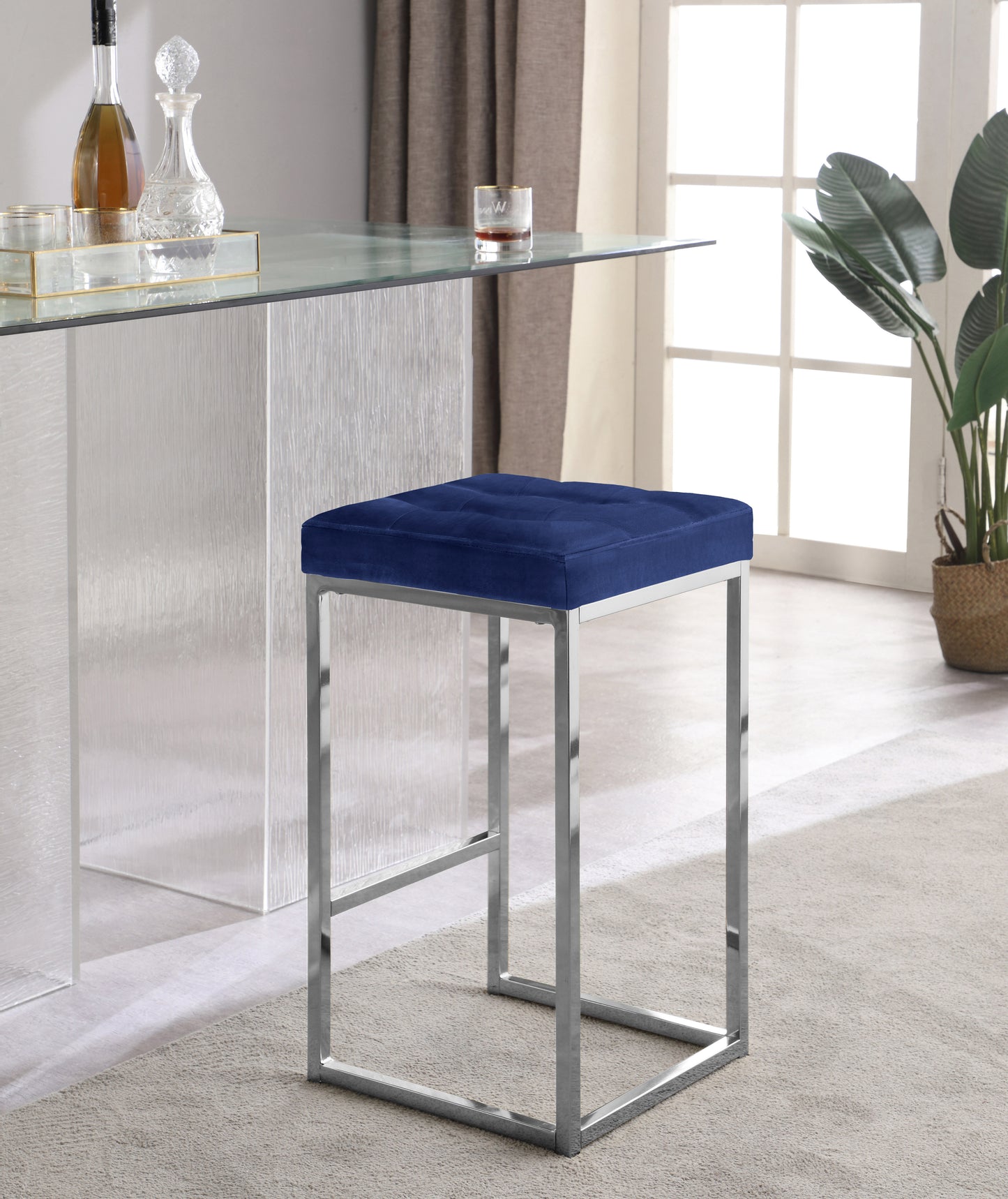 omni navy velvet stool c