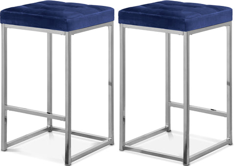 Florence Navy Velvet Upholstered Counter Stool, 2-Piece