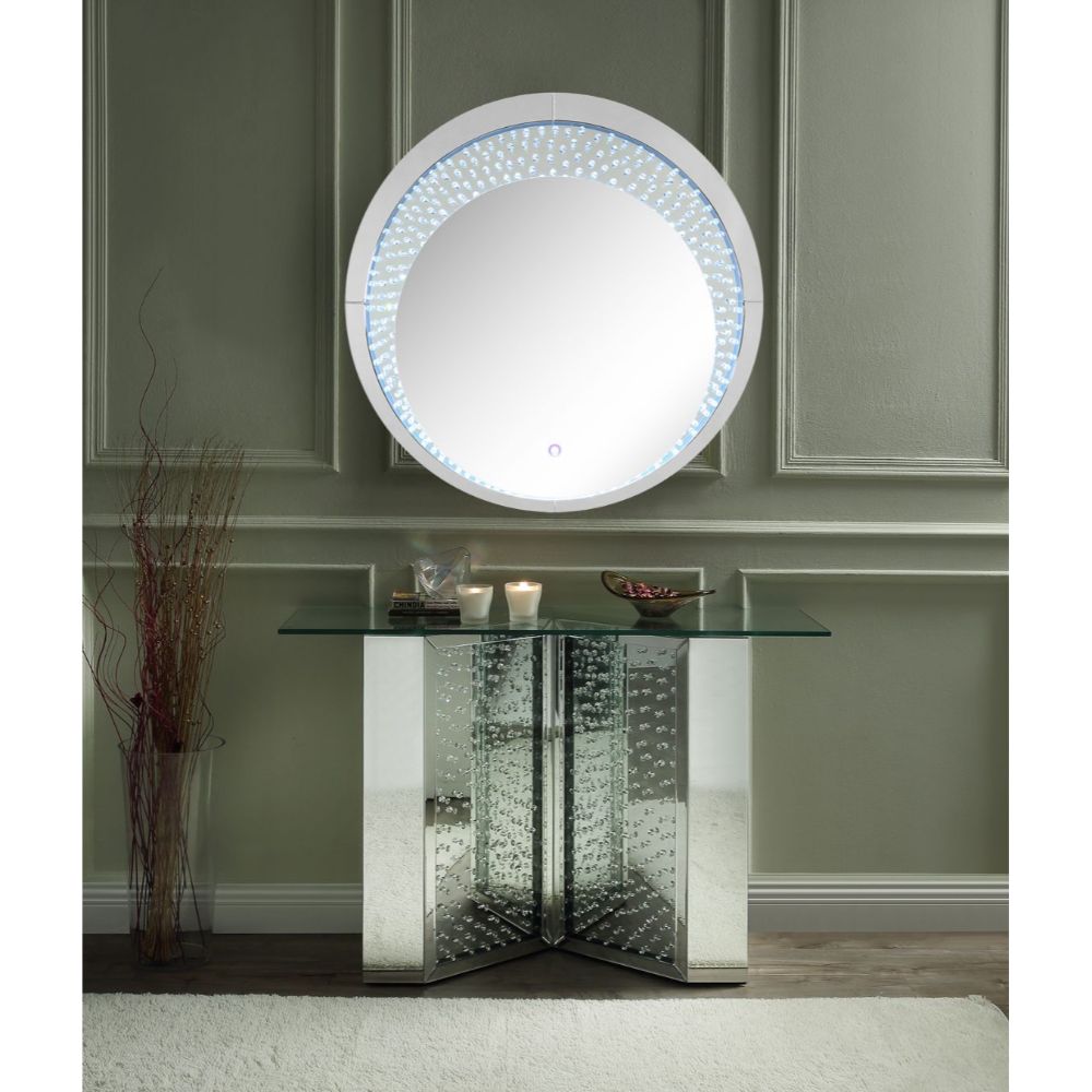 caius nysa console table, mirrored & faux crystals