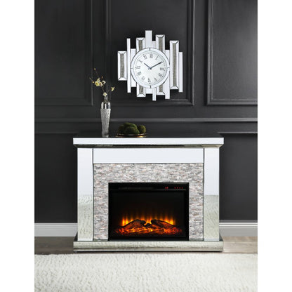 Kaia Fireplace, Mirrored & Stone