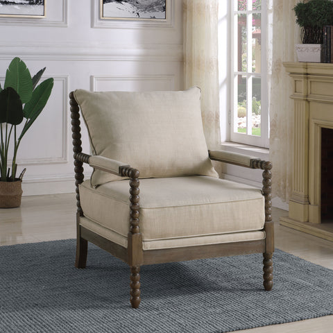 Chase Upholstered Bobbin Accent Chair Beige and NaturalBeige