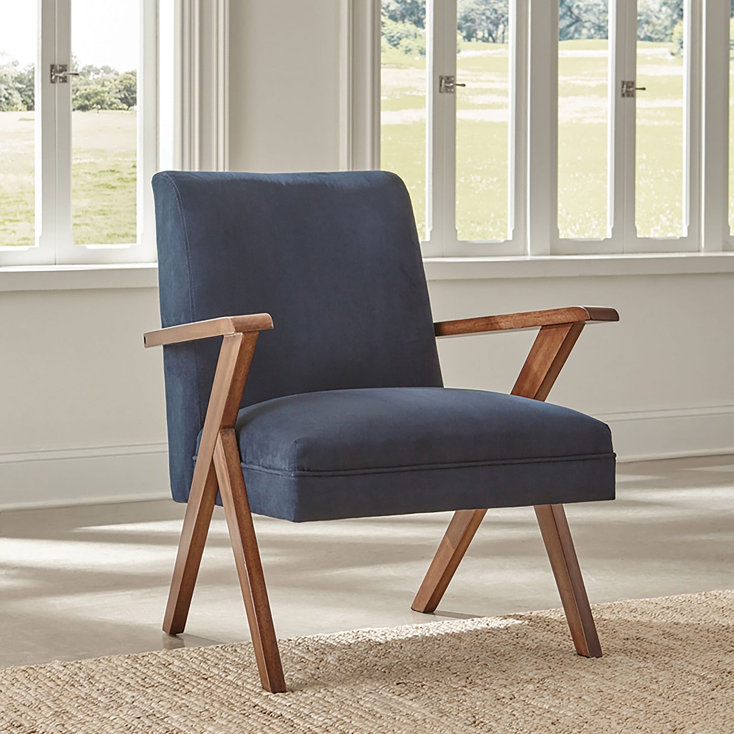 bette upholstered wood arm accent chair dark bluedark blue