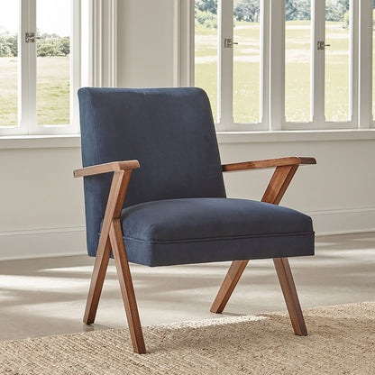 Bette Upholstered Wood Arm Accent Chair Dark BlueDark Blue