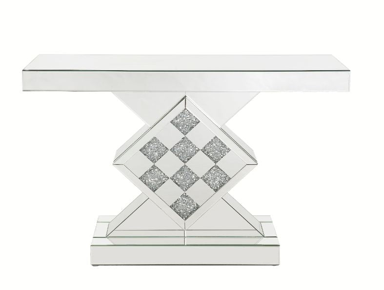 calan console table, mirrored & faux diamonds