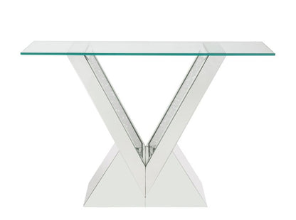 Calan Console Table, Clear Glass, Mirrored & Faux Diamonds