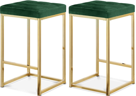 Florence Green Velvet Upholstered Counter Stool, 2-Piece