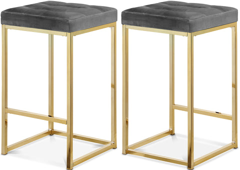 Florence Grey Velvet Upholstered Counter Stool, 2-Piece (Style 2)