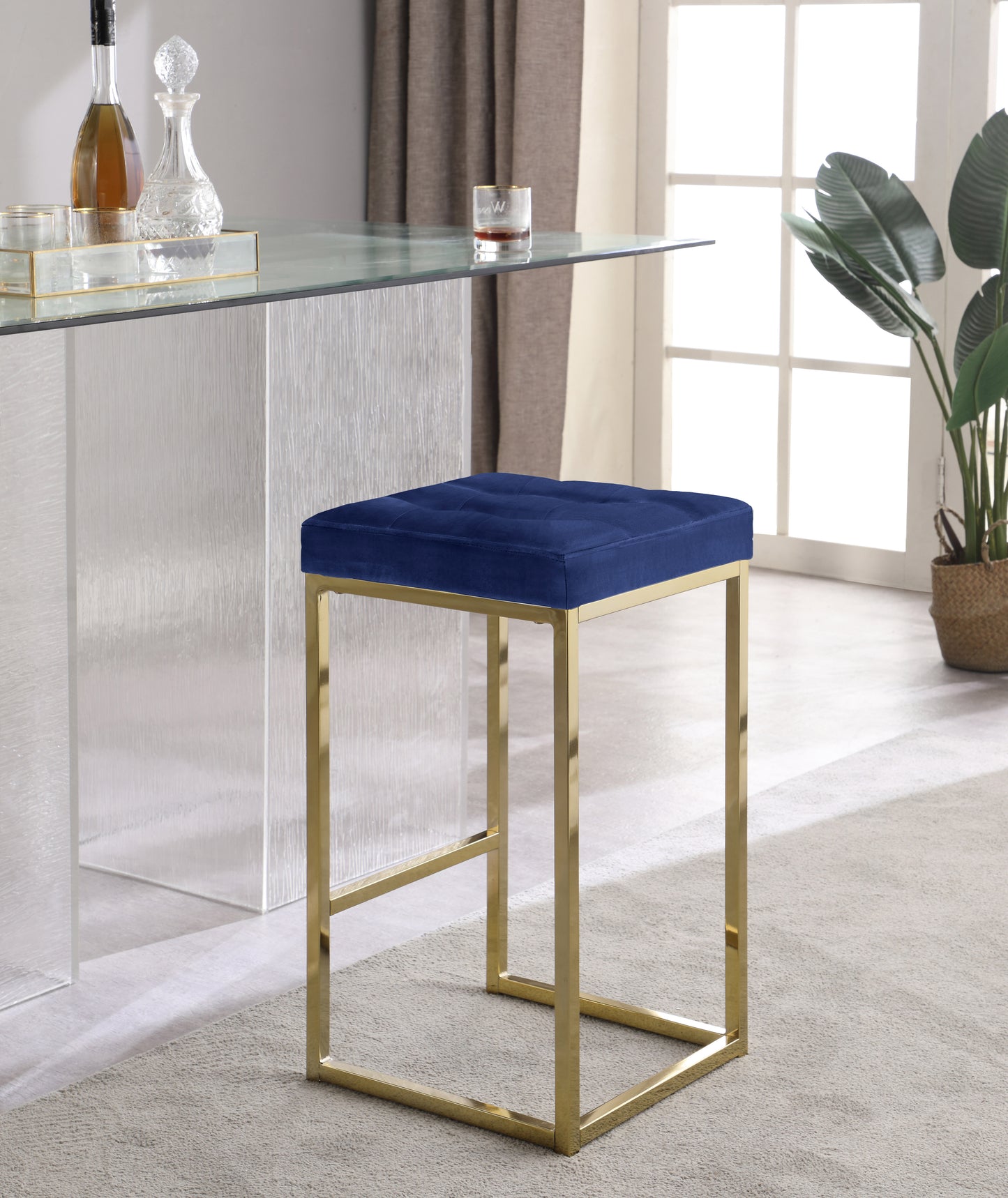 omni navy velvet stool c