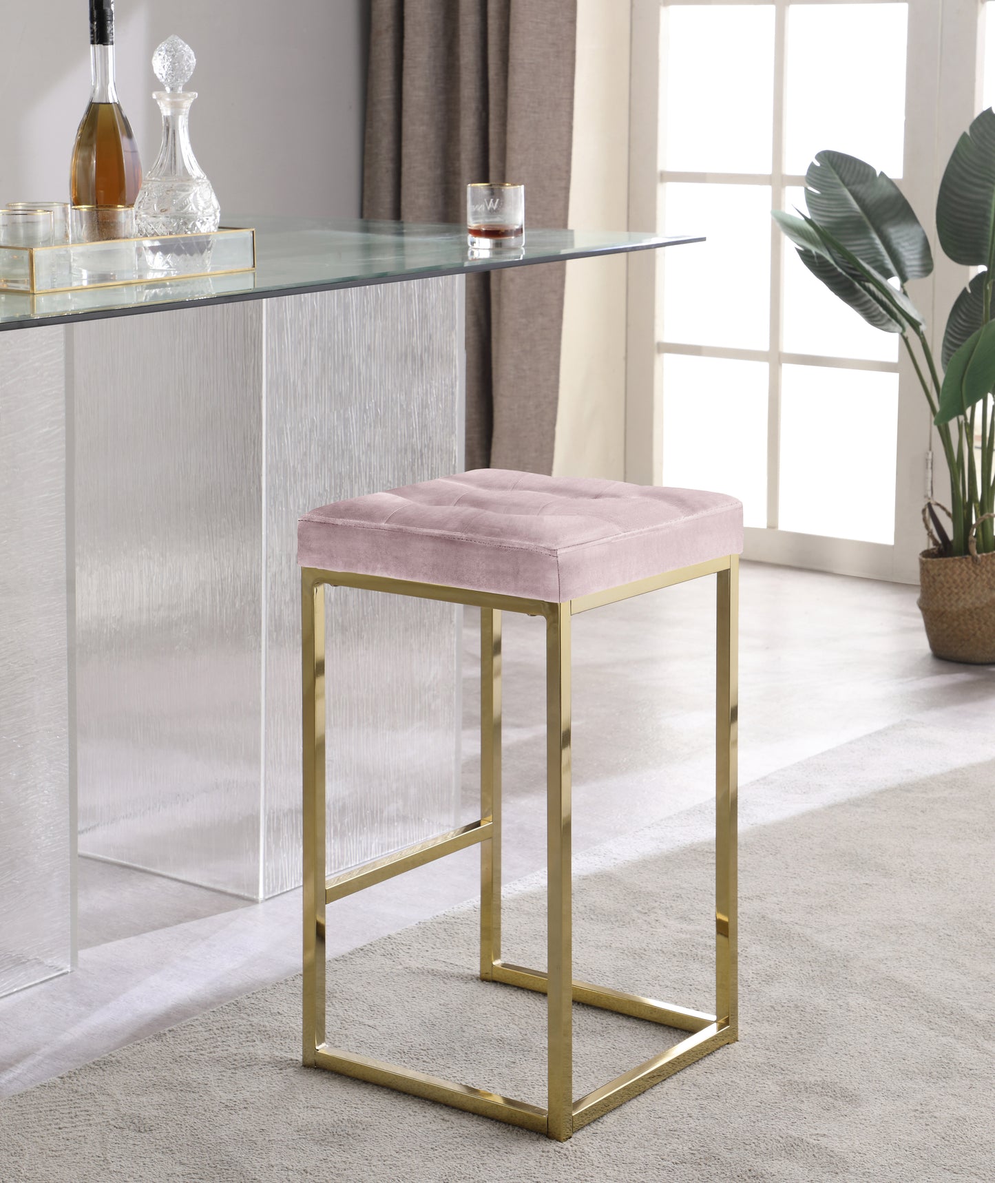 omni pink velvet stool c