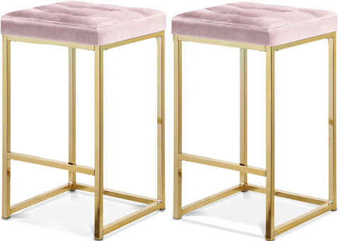 Florence Pink Velvet Upholstered Counter Stool, 2-Piece