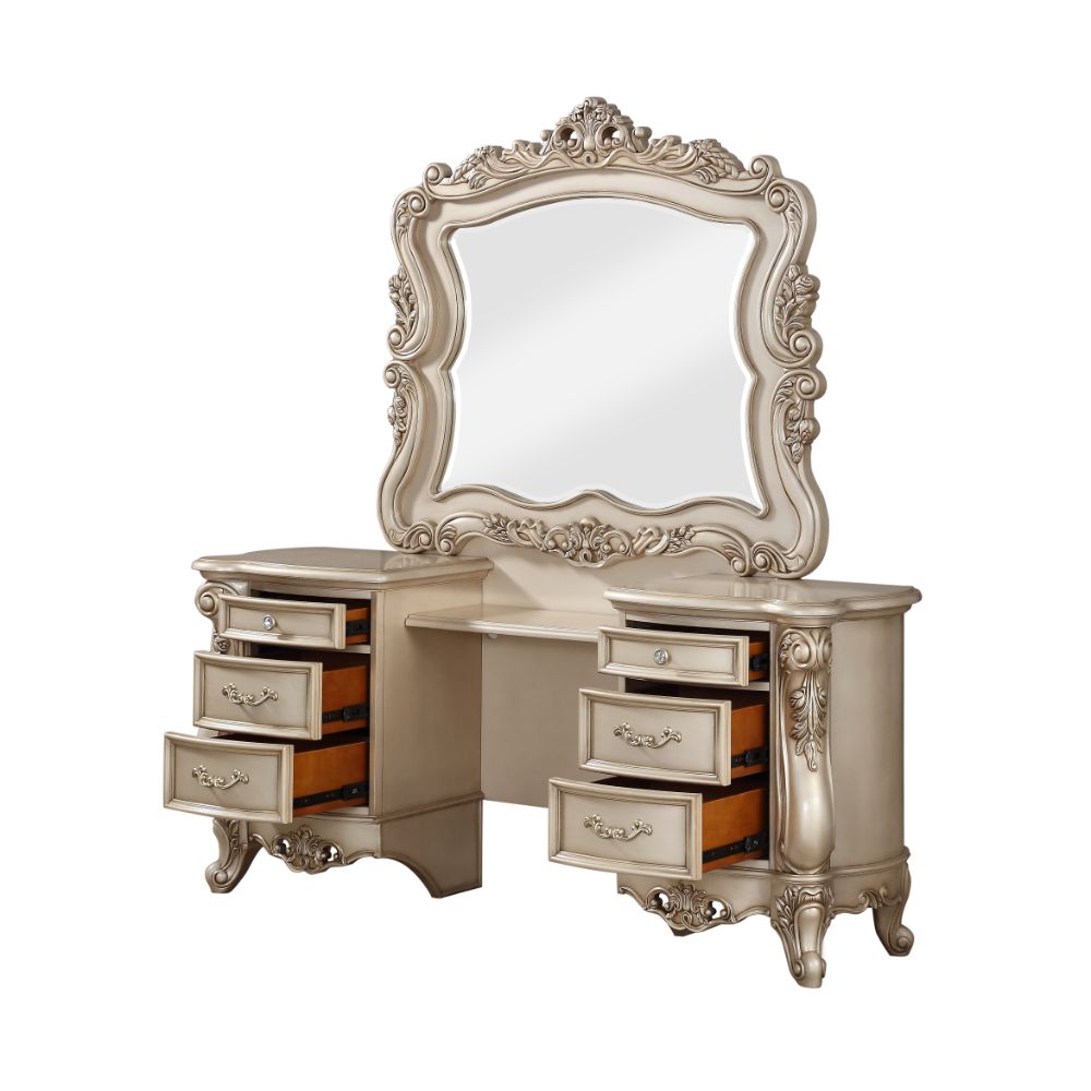 aurea vanity desk, golden ivory finish