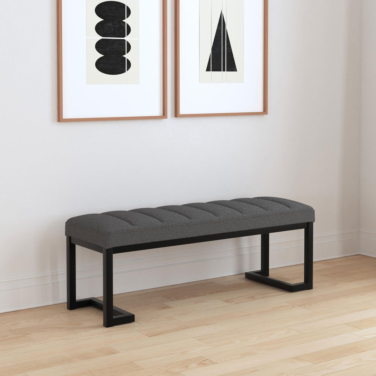 ezra boucle upholstered tufted accent bench charcoalcharcoal