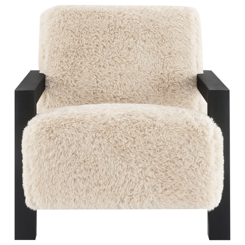 Batista Faux Fur Upholstered Chair Solid Wood Arms Latte