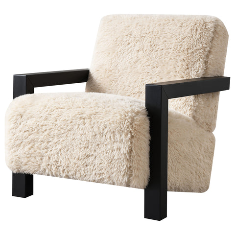 Batista Faux Fur Upholstered Chair Solid Wood Arms Latte