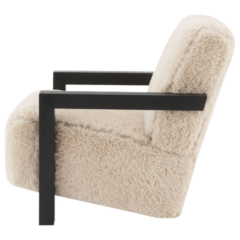 Batista Faux Fur Upholstered Chair Solid Wood Arms Latte