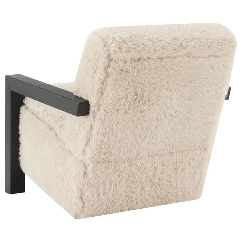 Batista Faux Fur Upholstered Chair Solid Wood Arms Latte
