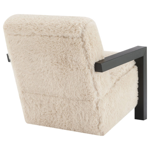 Batista Faux Fur Upholstered Chair Solid Wood Arms Latte