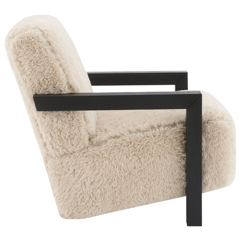 Batista Faux Fur Upholstered Chair Solid Wood Arms Latte