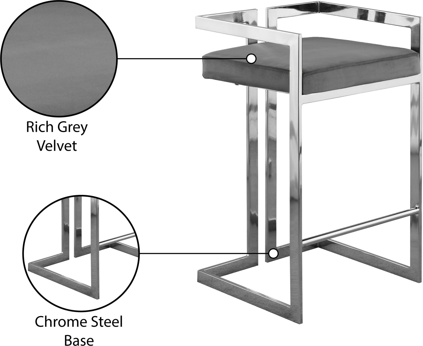 alma grey velvet stool c