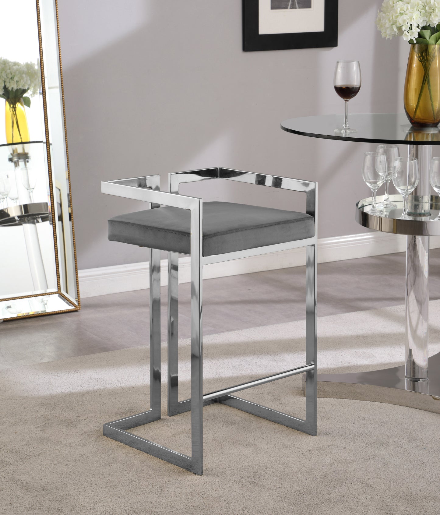 vega grey velvet stool