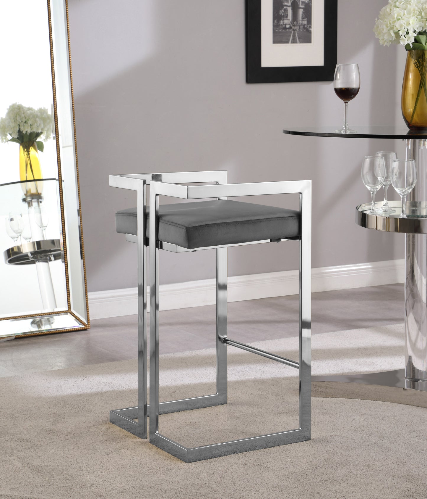 alma grey velvet stool c