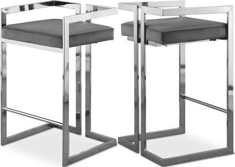 Sage Grey Velvet Upholstered Counter Stool, 2-Piece