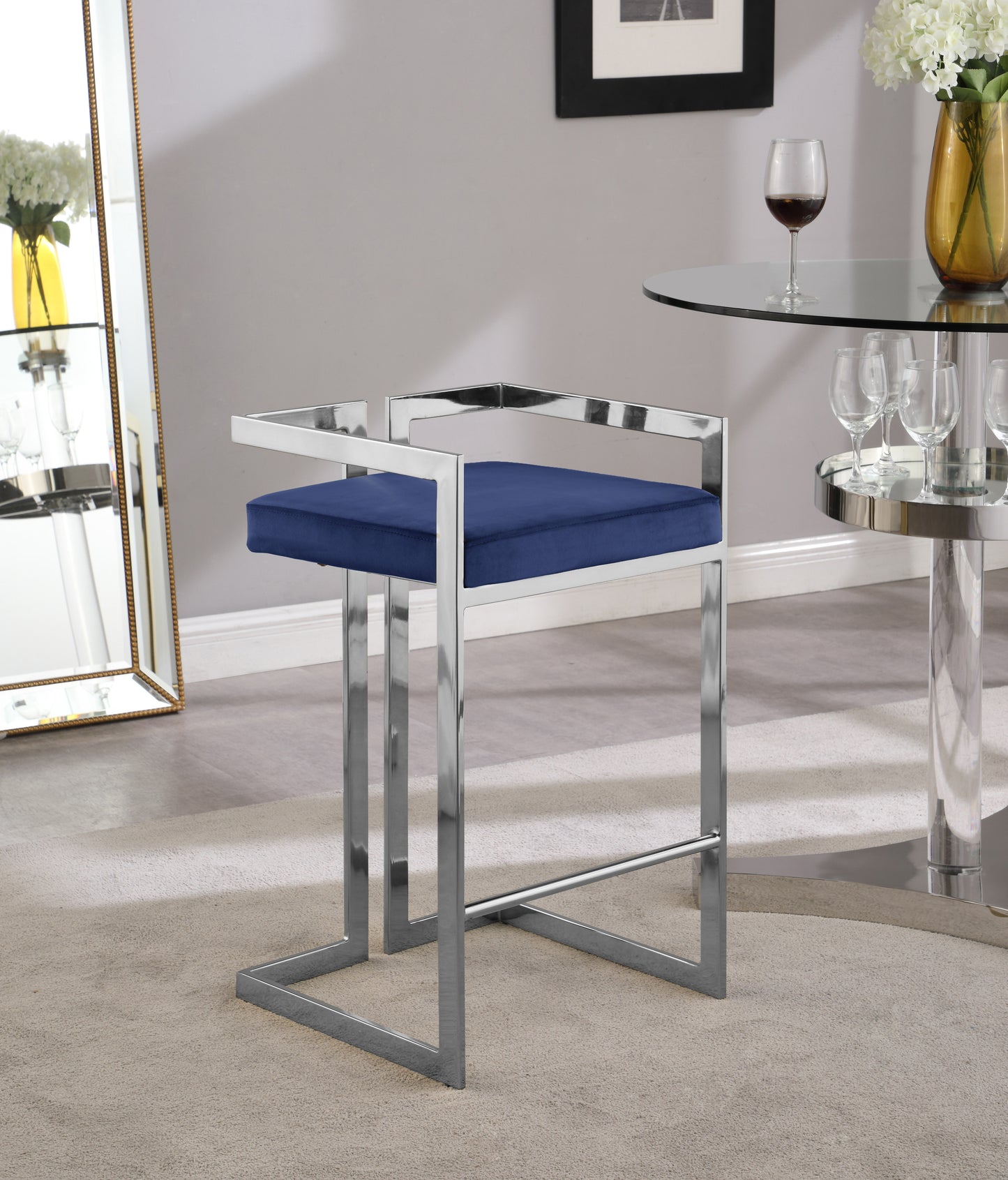 vega navy velvet stool