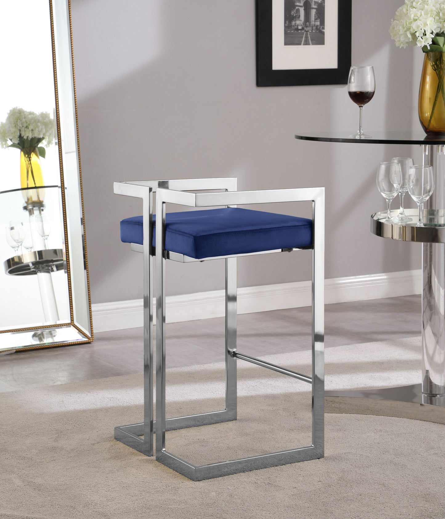 vega navy velvet stool