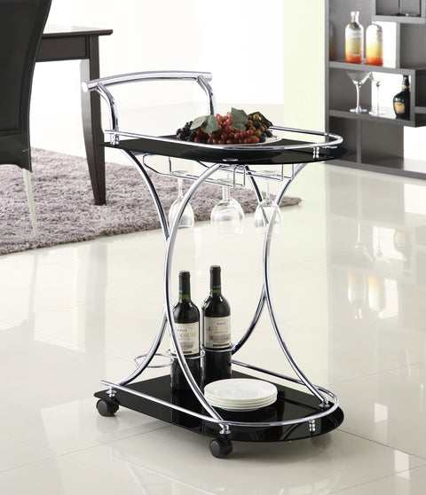 Kawke 2-tier Glass Shelf Metal Bar Cart Black and ChromeBlack